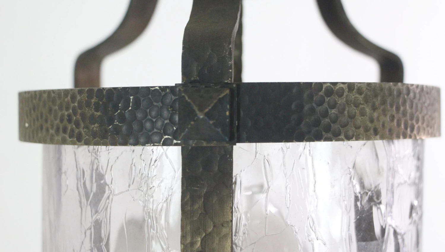 Arts & Crafts Hammered Brass Crackled Glass Lantern 9 Arts & Crafts Hammered Brass Crackled Glass Lantern - Image 7