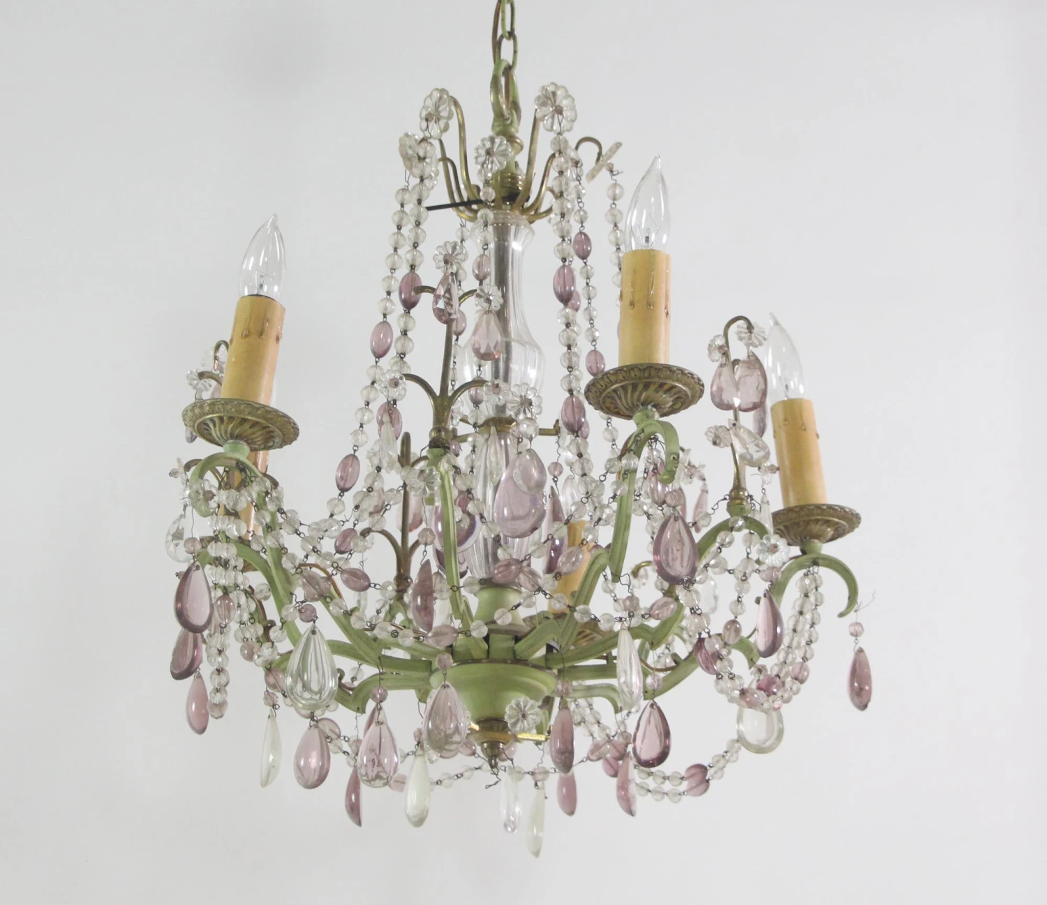 1970s Italian Amethyst & Crystal 5 Arm Chandelier 6 1970s Italian Amethyst & Crystal 5 Arm Chandelier - Image 4