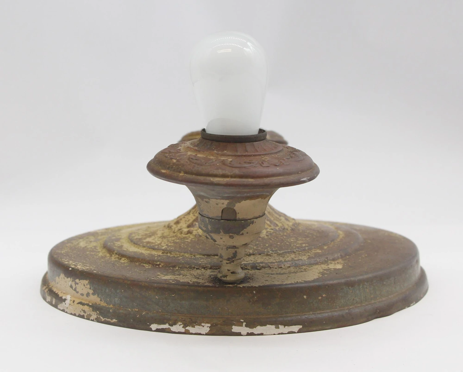 Antique Distressed Brass 2 Exposed Bulb Pan Flush Mount 7 Antique Distressed Brass 2 Exposed Bulb Pan Flush Mount - Image 5