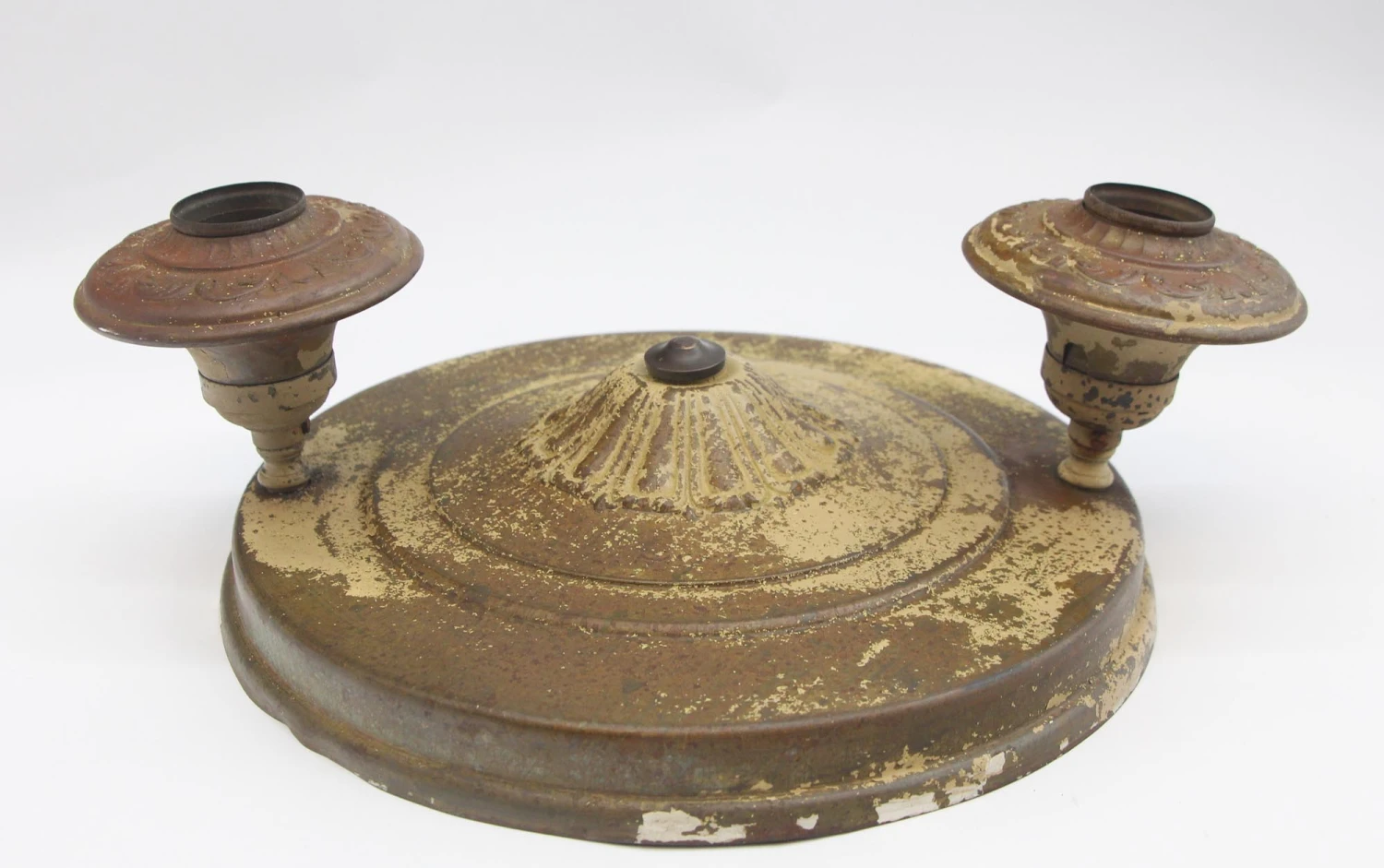 Antique Distressed Brass 2 Exposed Bulb Pan Flush Mount 8 Antique Distressed Brass 2 Exposed Bulb Pan Flush Mount - Image 6