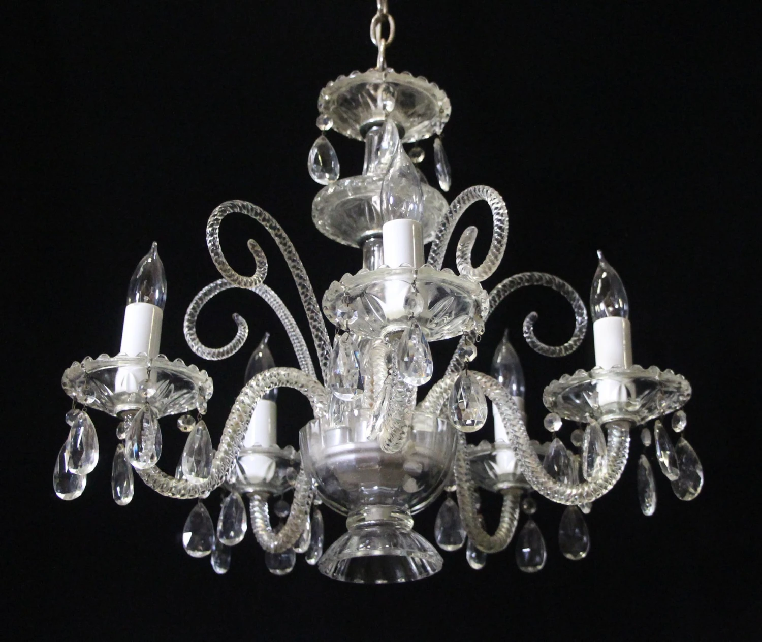 Antique 1940s Victorian Crystal 5 Arm Chandelier 6 Antique 1940s Victorian Crystal 5 Arm Chandelier - Image 4