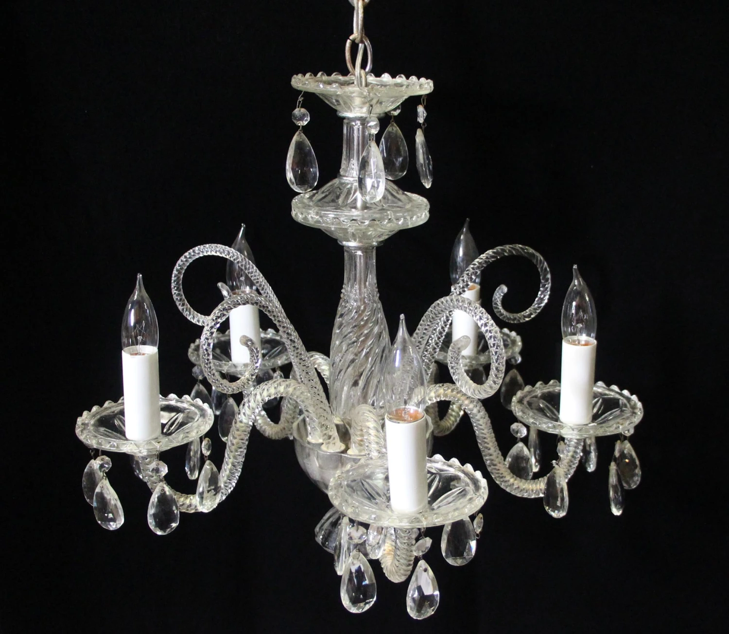 Antique 1940s Victorian Crystal 5 Arm Chandelier 7 Antique 1940s Victorian Crystal 5 Arm Chandelier - Image 5
