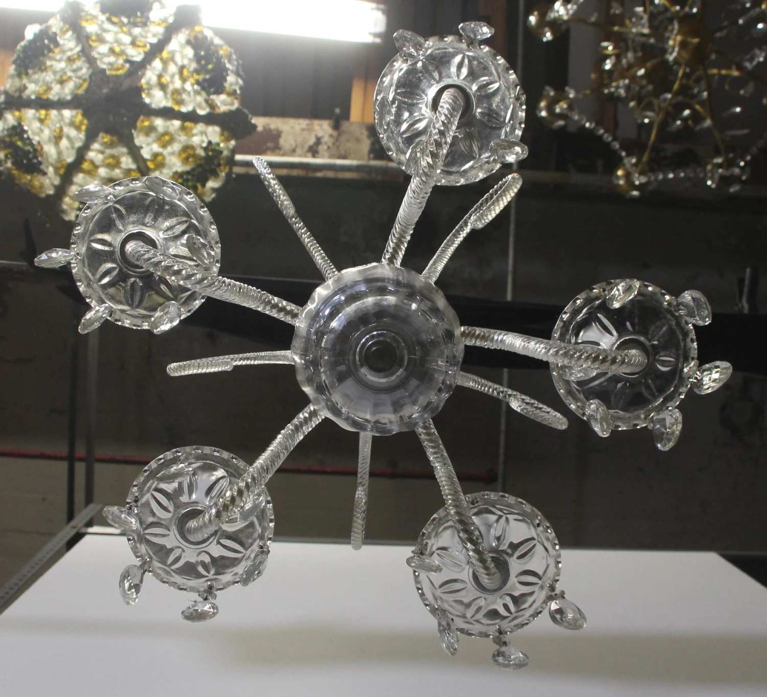 Antique 1940s Victorian Crystal 5 Arm Chandelier 12 Antique 1940s Victorian Crystal 5 Arm Chandelier - Image 10