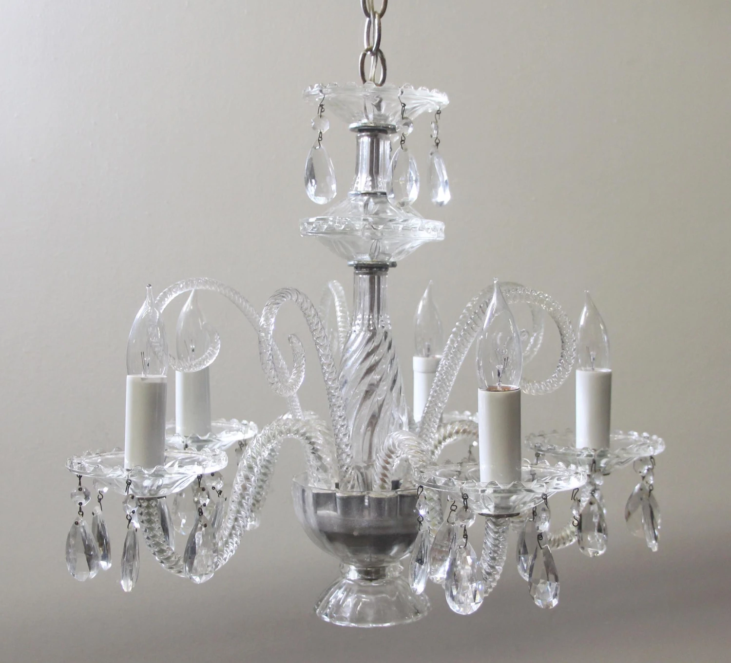 Antique 1940s Victorian Crystal 5 Arm Chandelier 15 Antique 1940s Victorian Crystal 5 Arm Chandelier - Image 13