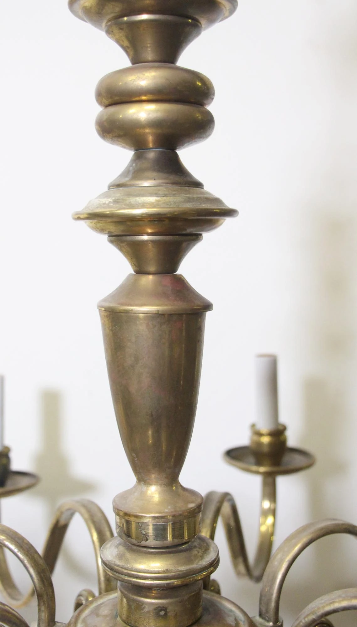 Antique 8 Arm Brass Colonial Style Chandelier 9 Antique 8 Arm Brass Colonial Style Chandelier - Image 7