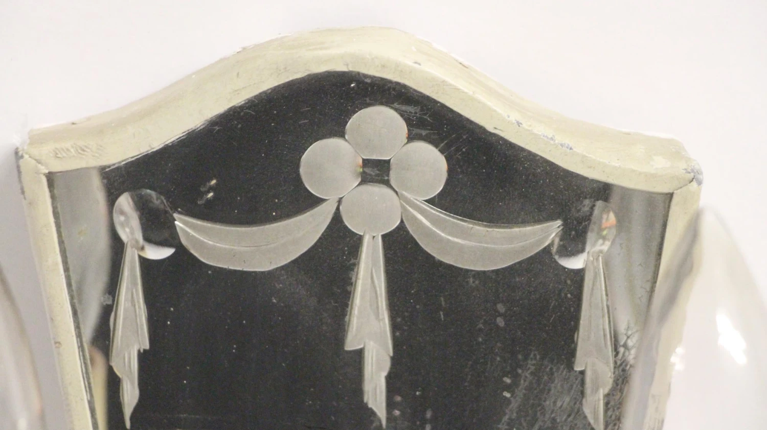 Pair Of 1920s Ivory Painted Brass Etched Mirror Wall Sconces 6 Pair Of 1920s Ivory Painted Brass Etched Mirror Wall Sconces - Image 4