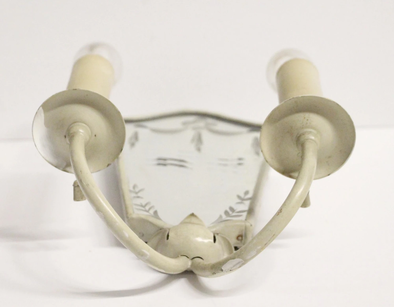 Pair Of 1920s Ivory Painted Brass Etched Mirror Wall Sconces 8 Pair Of 1920s Ivory Painted Brass Etched Mirror Wall Sconces - Image 6