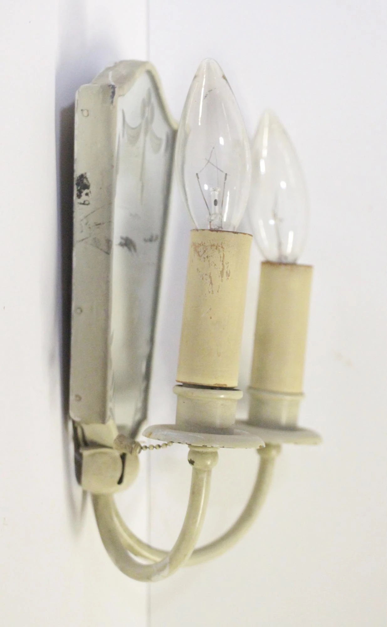 Pair Of 1920s Ivory Painted Brass Etched Mirror Wall Sconces 9 Pair Of 1920s Ivory Painted Brass Etched Mirror Wall Sconces - Image 7