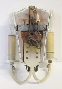 Pair Of 1920s Ivory Painted Brass Etched Mirror Wall Sconces 17 Pair Of 1920s Ivory Painted Brass Etched Mirror Wall Sconces -OGT Sale Store q272844 08