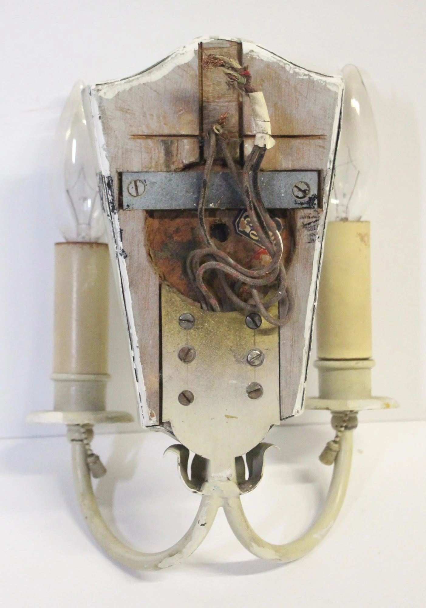 Pair Of 1920s Ivory Painted Brass Etched Mirror Wall Sconces 10 Pair Of 1920s Ivory Painted Brass Etched Mirror Wall Sconces - Image 8