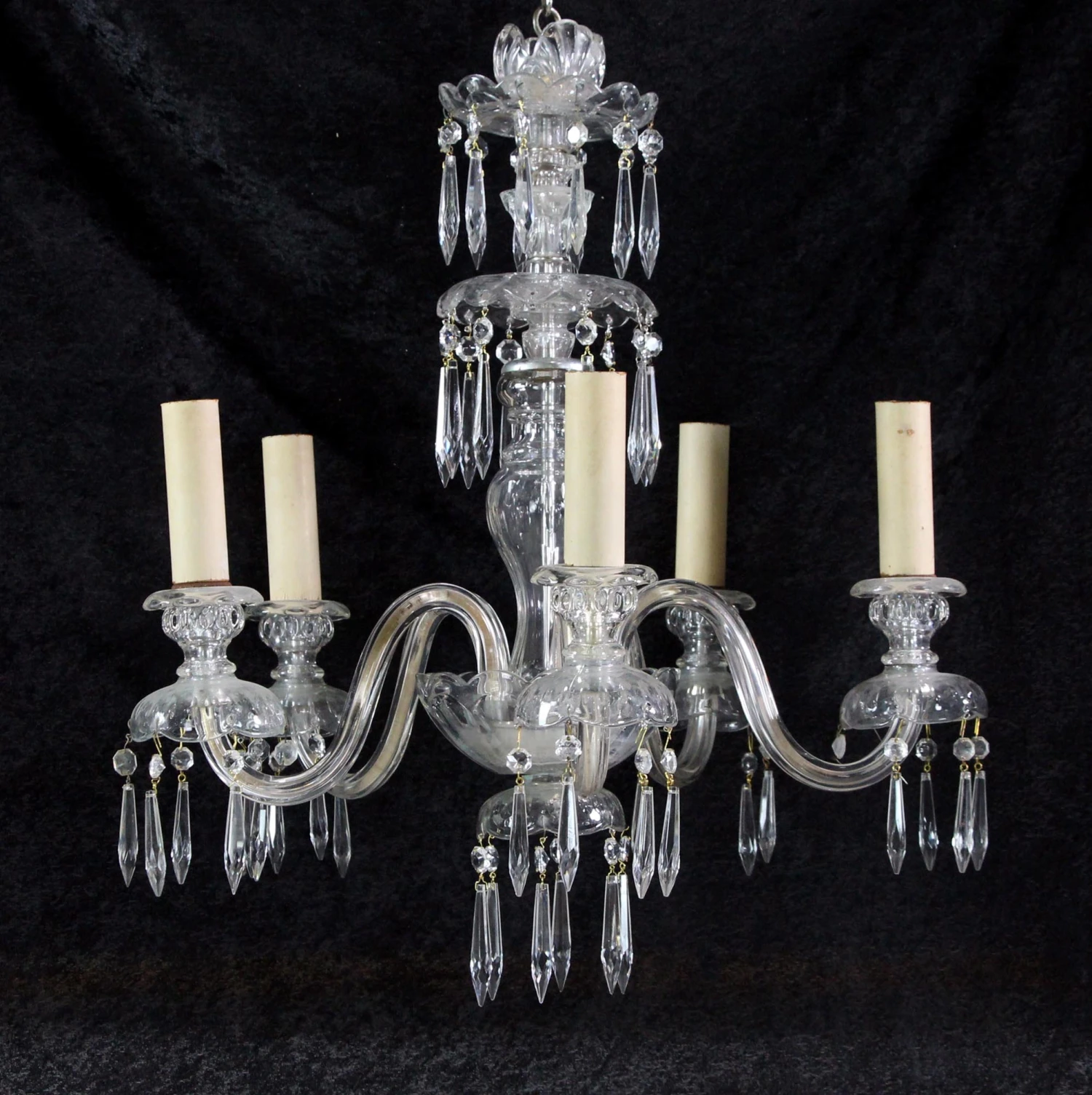 Antique Traditional 5 Arm Clear Crystal Chandelier 6 Antique Traditional 5 Arm Clear Crystal Chandelier - Image 4