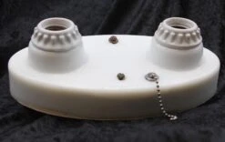 Rare 1910s White Milk Glass 2 Bulb Flush Mount Light 10 Rare 1910s White Milk Glass 2 Bulb Flush Mount Light -OGT Sale Store q273525 04