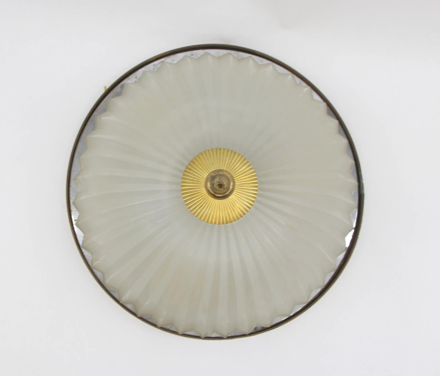 1960s Elegant Frosted Prism Glass Dome Flush Mount Light 6 1960s Elegant Frosted Prism Glass Dome Flush Mount Light - Image 4