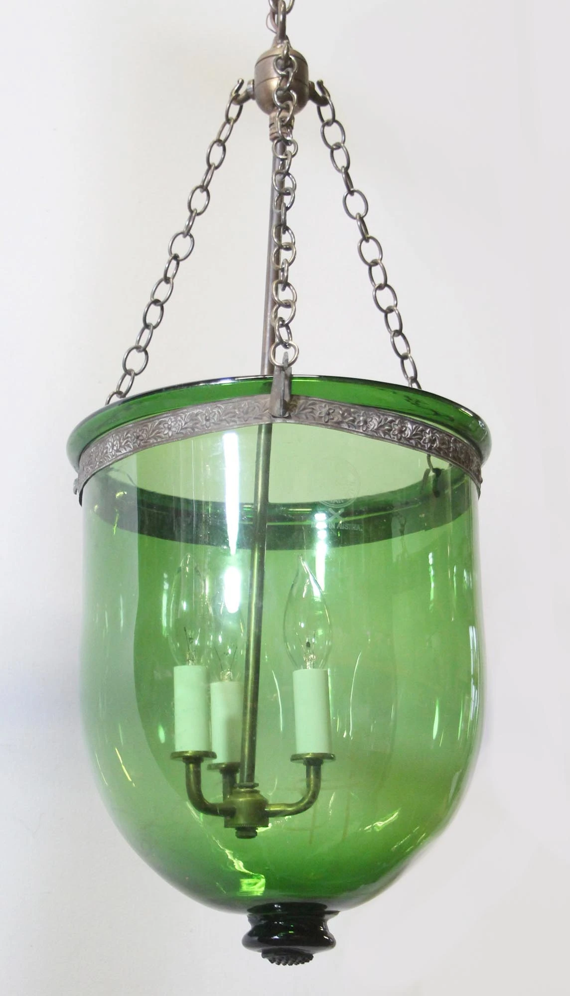 Antique R. Ditmar Wien Austrian 11.75 In. Green Crystal Glass Bell Jar Pendant Light 6 Antique R. Ditmar Wien Austrian 11.75 In. Green Crystal Glass Bell Jar Pendant Light - Image 4