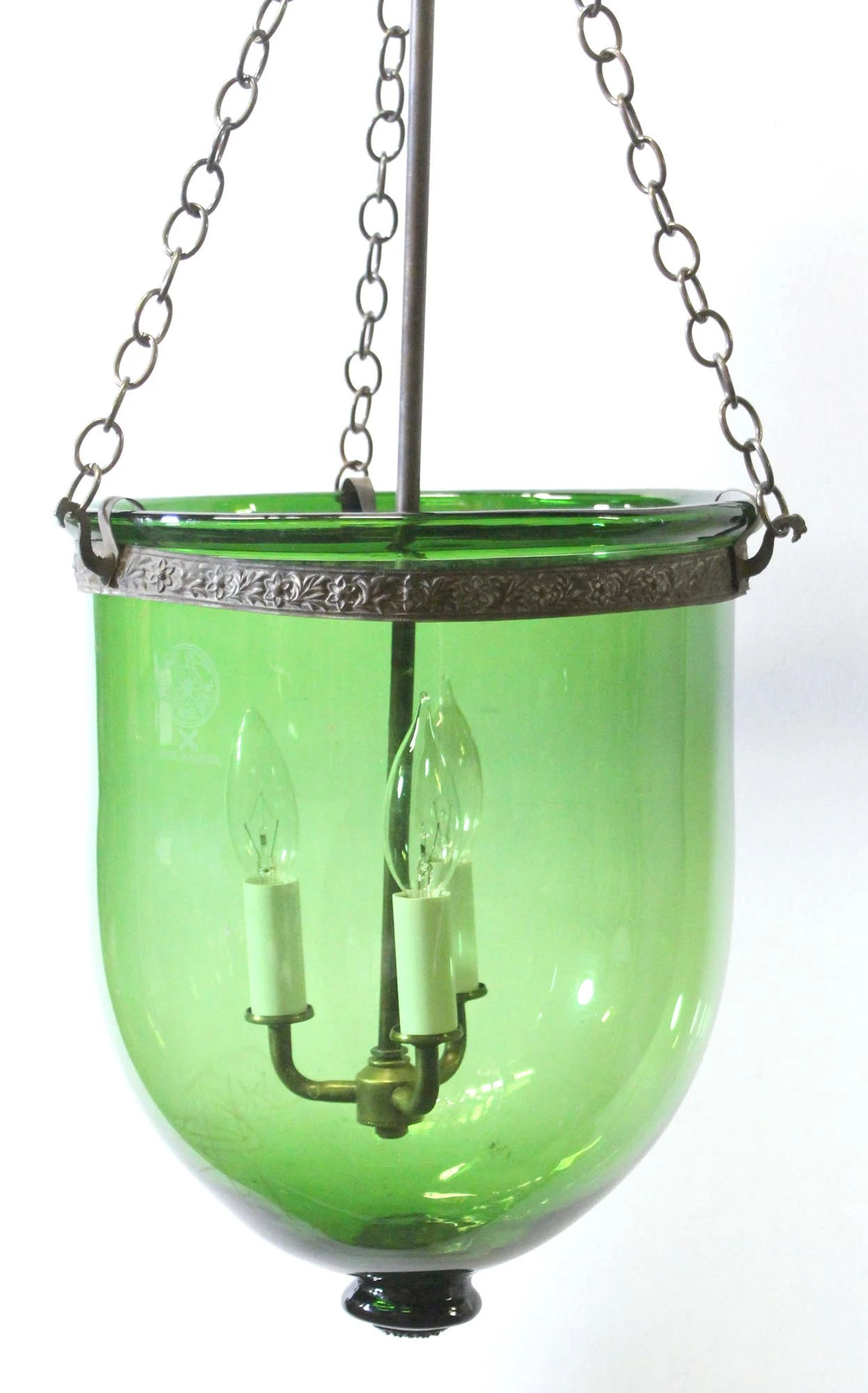 Antique R. Ditmar Wien Austrian 11.75 In. Green Crystal Glass Bell Jar Pendant Light 7 Antique R. Ditmar Wien Austrian 11.75 In. Green Crystal Glass Bell Jar Pendant Light - Image 5