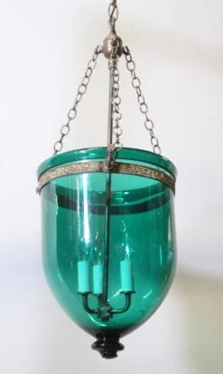 Antique 11.75 In. Blue Green Crystal Glass Bell Jar Pendant Light 13 Antique 11.75 In. Blue Green Crystal Glass Bell Jar Pendant Light -OGT Sale Store q273586 04