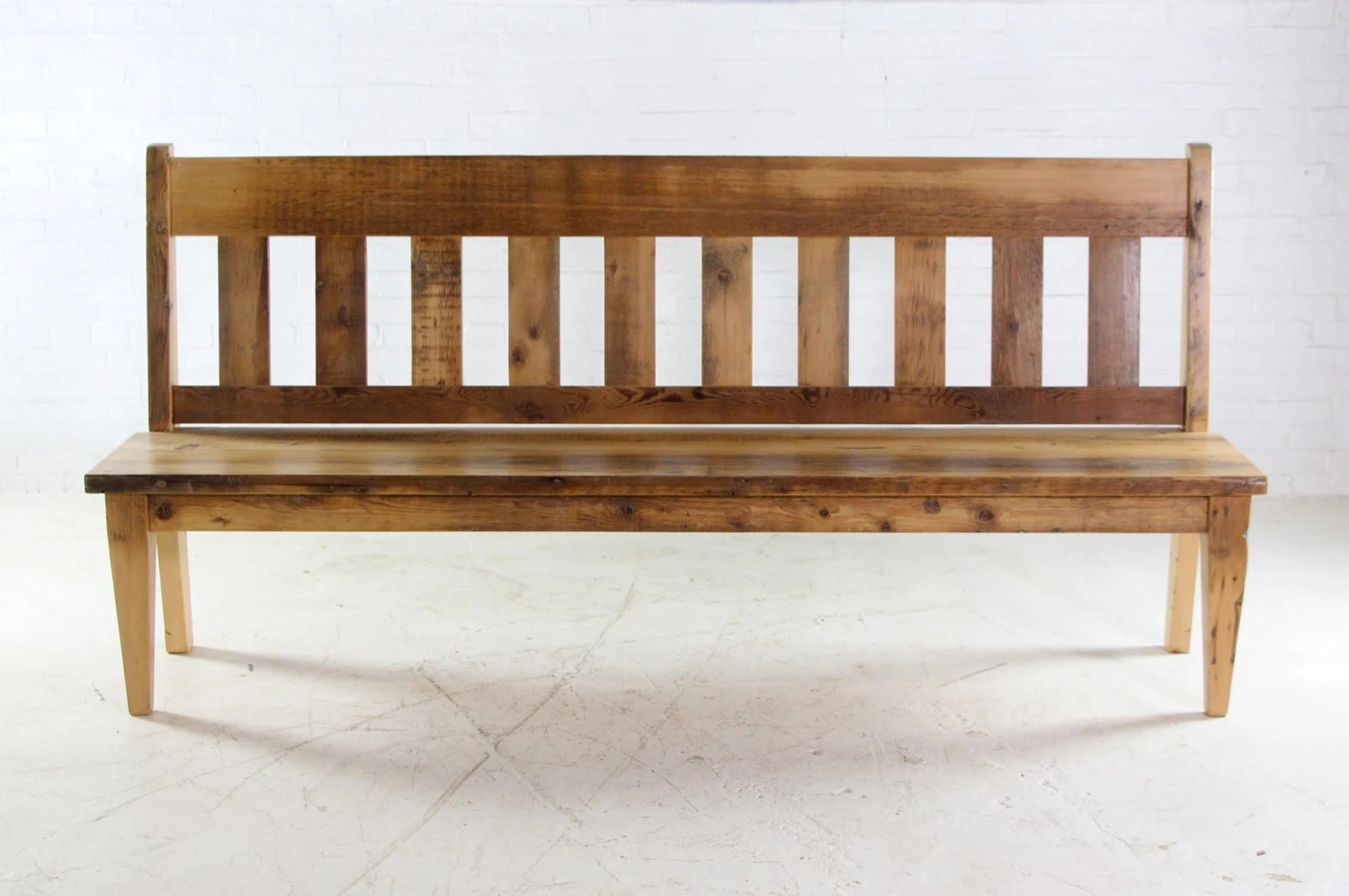 Handmade Pine Natural Stain 7 Ft. Slatted Bench 6 Handmade Pine Natural Stain 7 Ft. Slatted Bench - Image 4