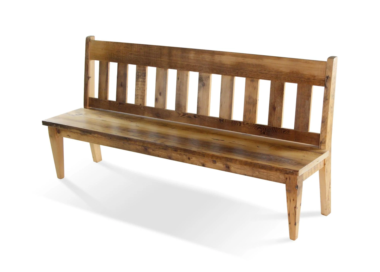 Handmade Pine Natural Stain 7 Ft. Slatted Bench 7 Handmade Pine Natural Stain 7 Ft. Slatted Bench - Image 5