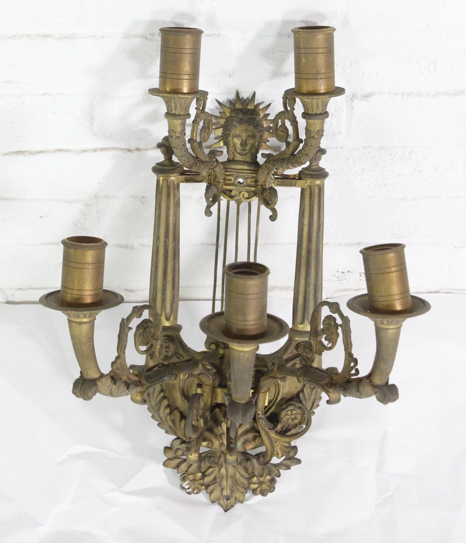 Pair Of 5 Arm Cast Bronze French Floral Figural Sconces 6 Pair Of 5 Arm Cast Bronze French Floral Figural Sconces - Image 4
