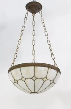 Vintage Traditional Leaded Glass & Brass Bowl Pendant Light 14 Vintage Traditional Leaded Glass & Brass Bowl Pendant Light -OGT Sale Store q273703 04