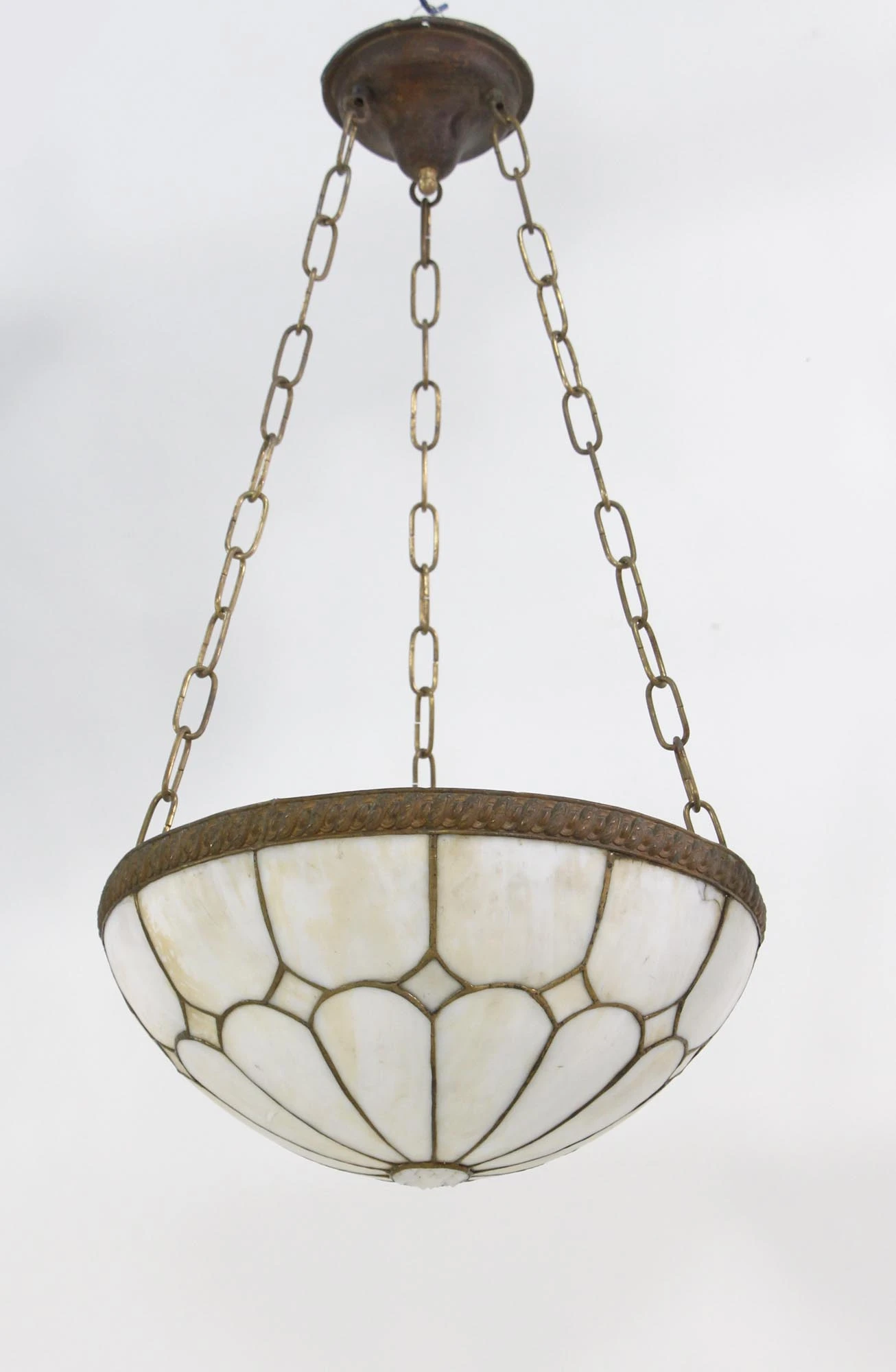 Vintage Traditional Leaded Glass & Brass Bowl Pendant Light 6 Vintage Traditional Leaded Glass & Brass Bowl Pendant Light - Image 4