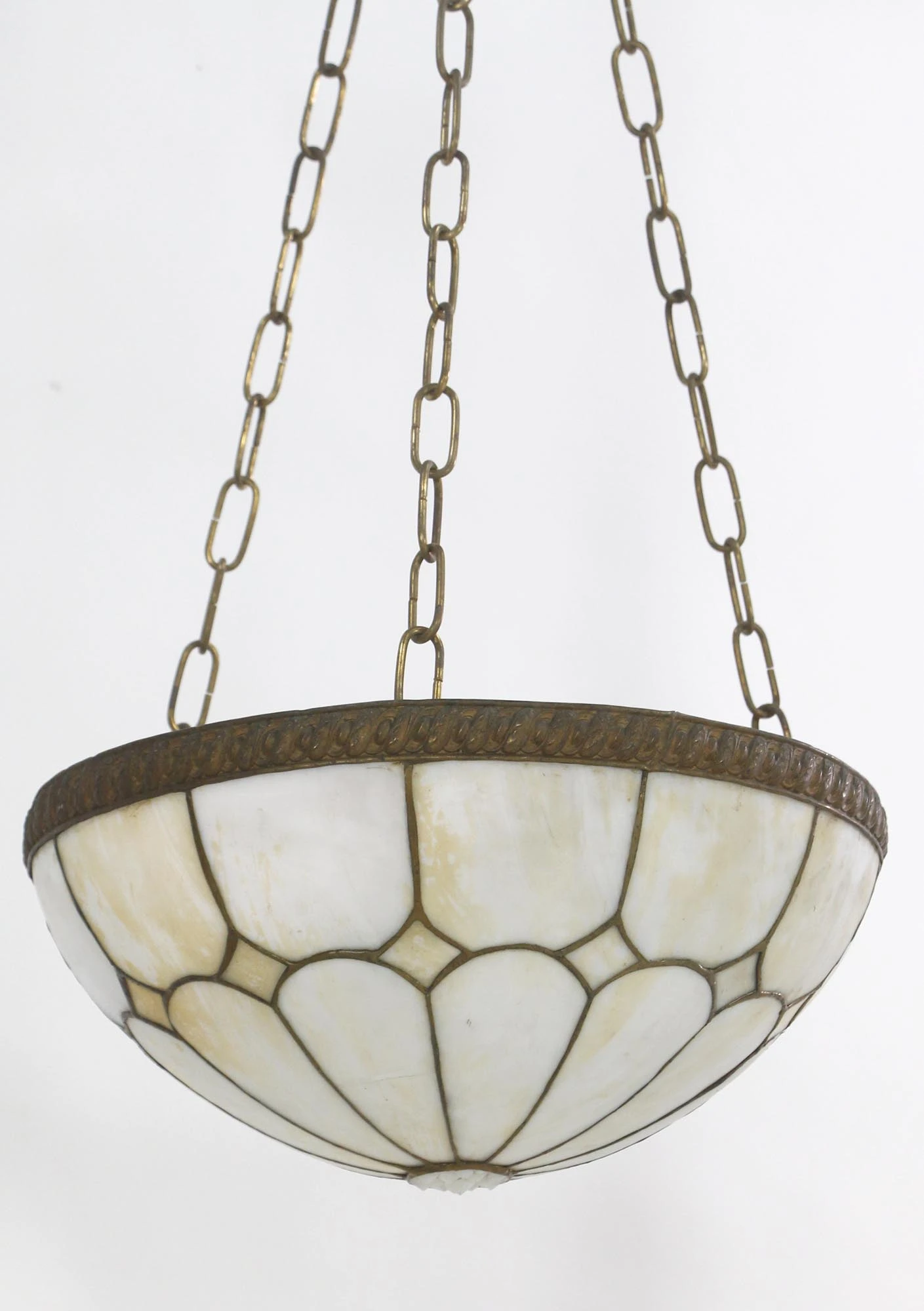 Vintage Traditional Leaded Glass & Brass Bowl Pendant Light 7 Vintage Traditional Leaded Glass & Brass Bowl Pendant Light - Image 5
