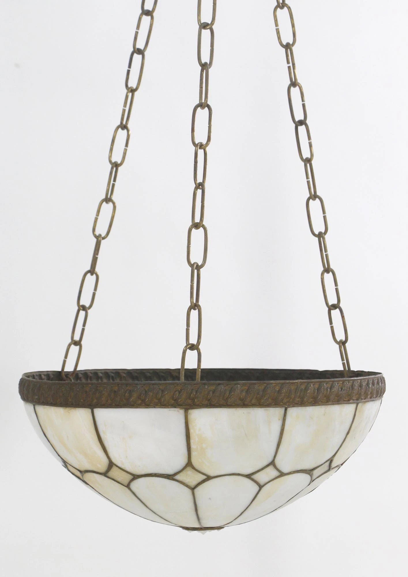 Vintage Traditional Leaded Glass & Brass Bowl Pendant Light 8 Vintage Traditional Leaded Glass & Brass Bowl Pendant Light - Image 6