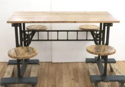 Oak Industrial Flooring 4 Swing Seat Table With Cast Iron Base -OGT Sale Store q273732 07