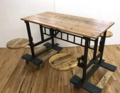 Oak Industrial Flooring 4 Swing Seat Table With Cast Iron Base -OGT Sale Store q273732 09