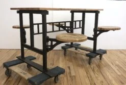 Oak Industrial Flooring 4 Swing Seat Table With Cast Iron Base -OGT Sale Store q273732 10