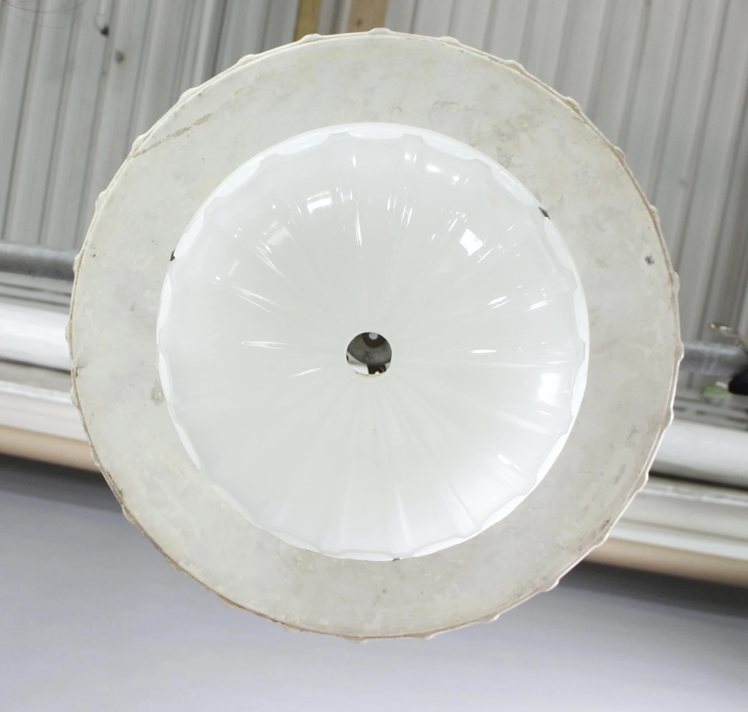 1910s Brascolite Milk Glass Dish Theater Semi Flush Mount Light 8 1910s Brascolite Milk Glass Dish Theater Semi Flush Mount Light - Image 6