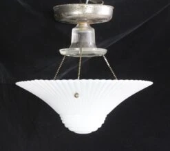 1940s Art Deco Ribbed Iridescent Glass Dish Flush Mount Light 15 1940s Art Deco Ribbed Iridescent Glass Dish Flush Mount Light -OGT Sale Store q274119 04