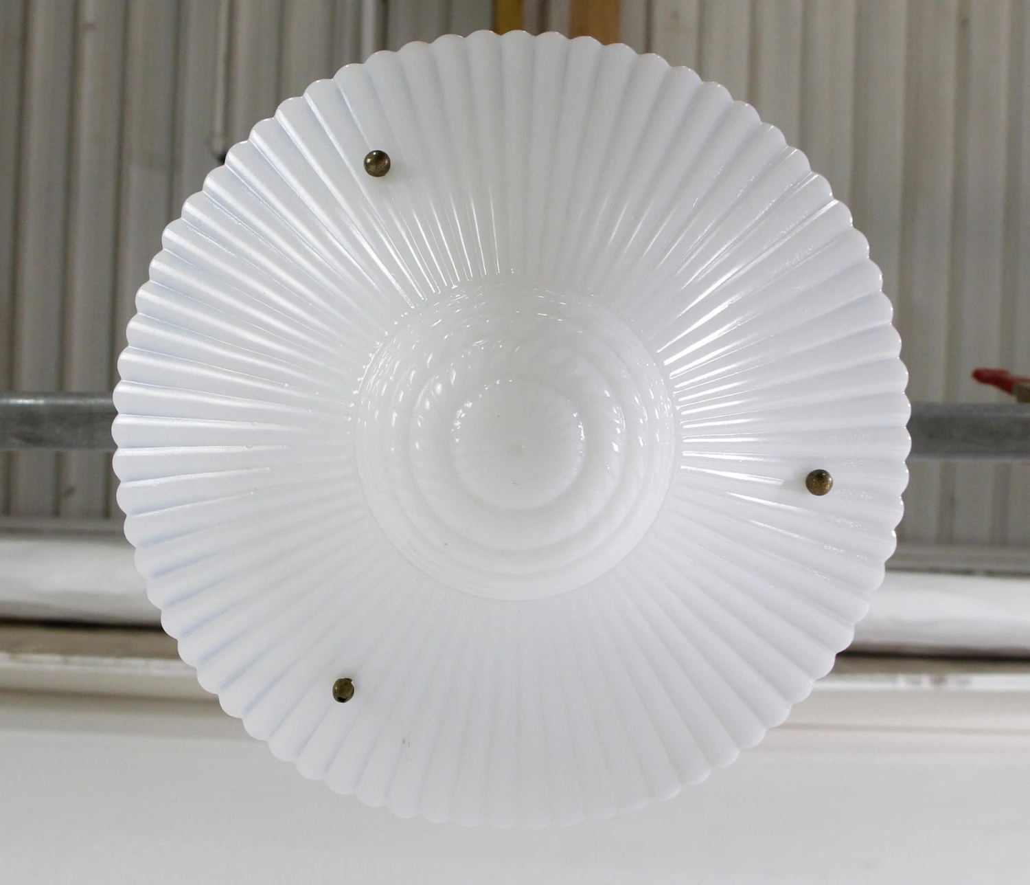 1940s Art Deco Ribbed Iridescent Glass Dish Flush Mount Light 10 1940s Art Deco Ribbed Iridescent Glass Dish Flush Mount Light - Image 8