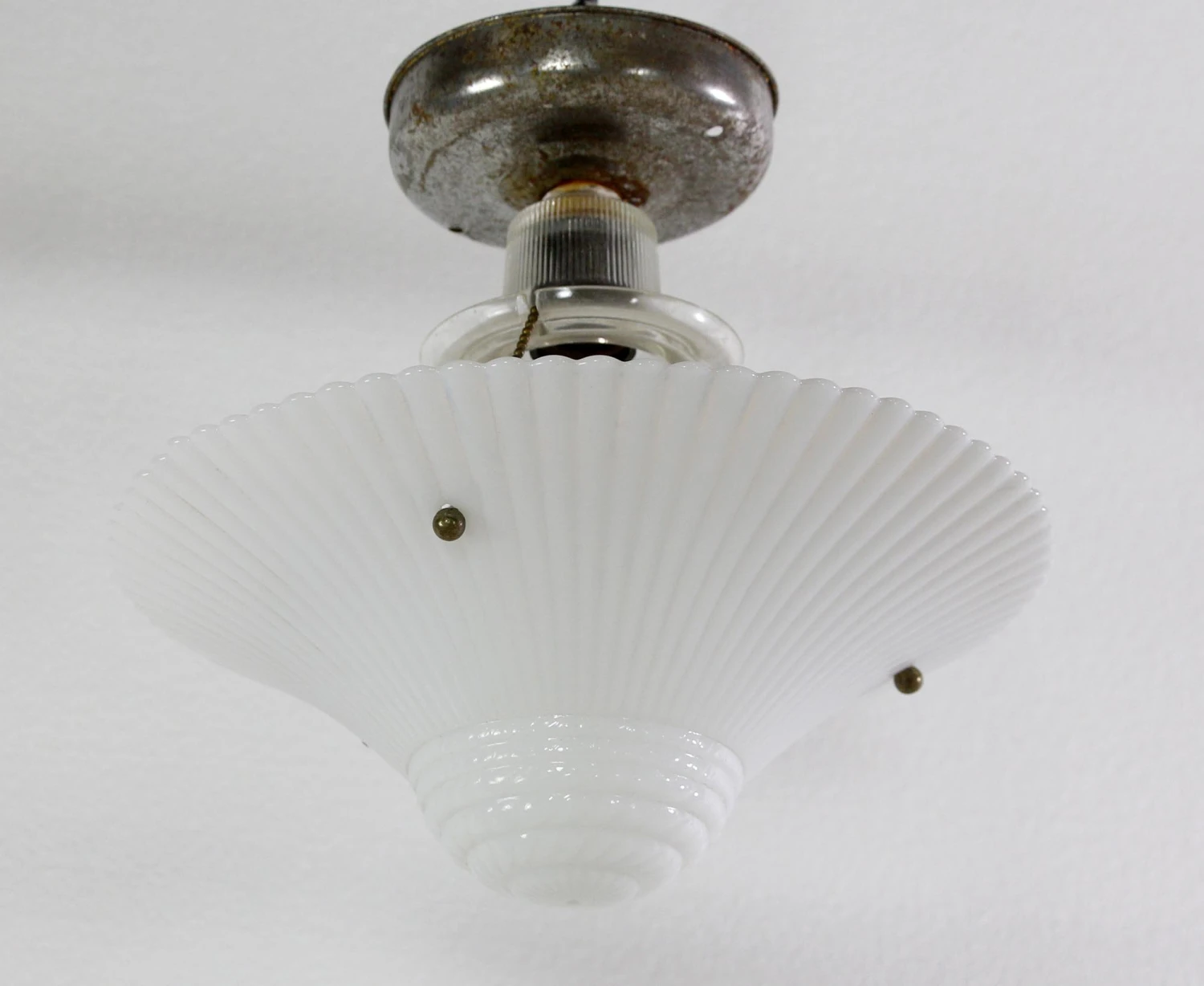 1940s Art Deco Ribbed Iridescent Glass Dish Flush Mount Light 12 1940s Art Deco Ribbed Iridescent Glass Dish Flush Mount Light - Image 10