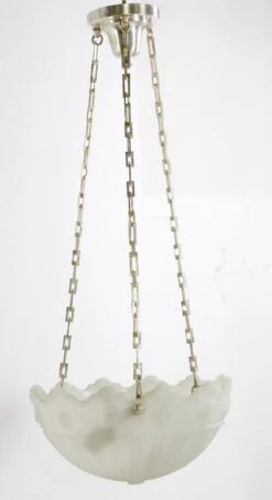 Antique 1900s Cast Glass Silver Chain Dish Pendant Light 18 Antique 1900s Cast Glass Silver Chain Dish Pendant Light -OGT Sale Store q274122 07