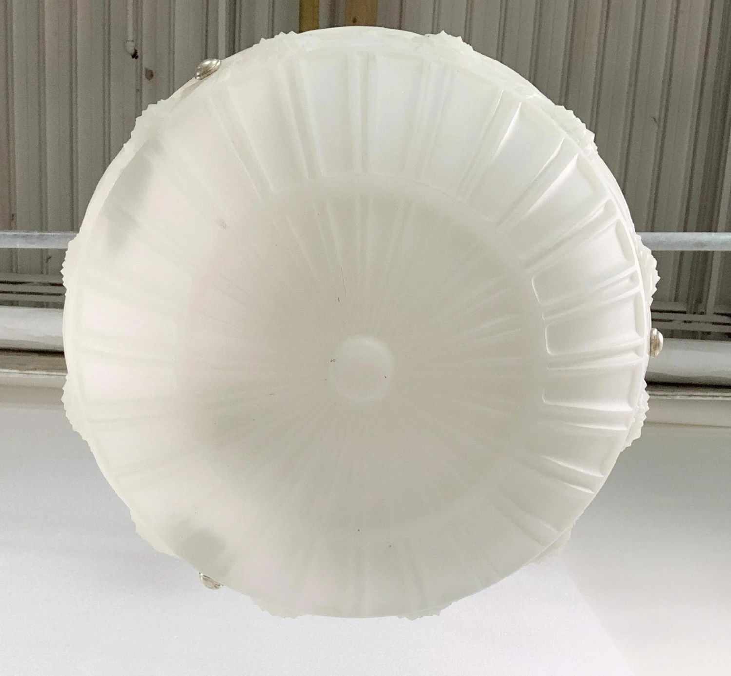 Antique 1900s Cast Glass Silver Chain Dish Pendant Light 10 Antique 1900s Cast Glass Silver Chain Dish Pendant Light - Image 8