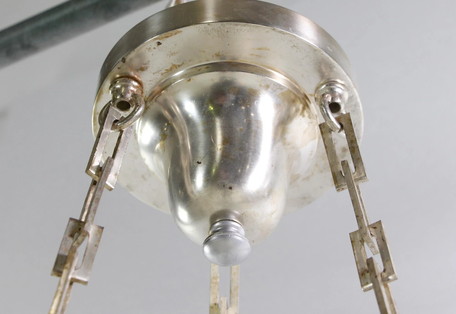 Antique 1900s Cast Glass Silver Chain Dish Pendant Light 12 Antique 1900s Cast Glass Silver Chain Dish Pendant Light - Image 10