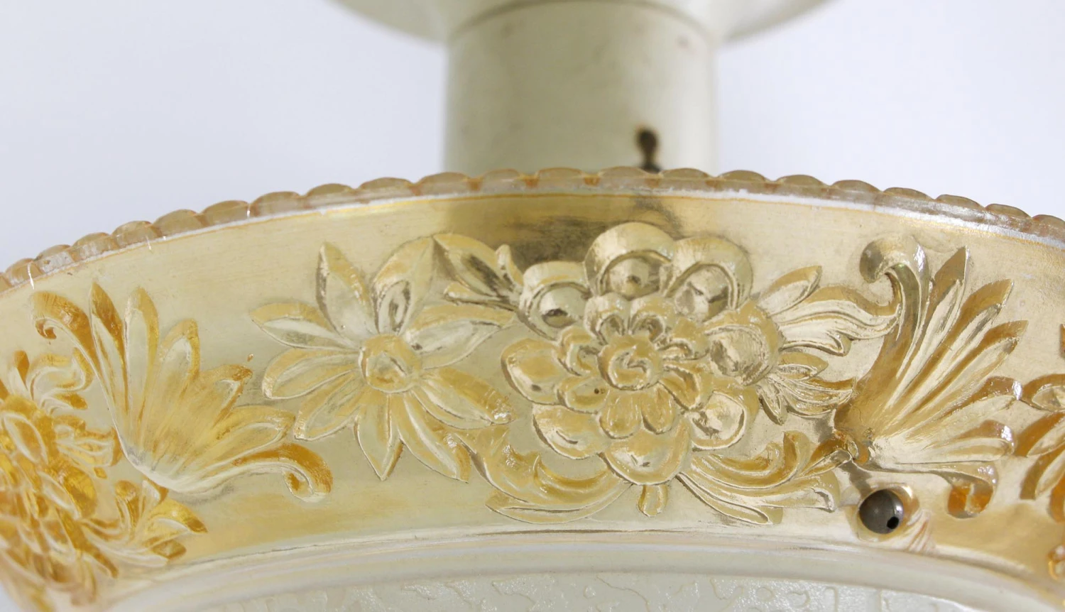 1940s Glass Floral Amber & Cream Glass Semi Flush Mount Light 6 1940s Glass Floral Amber & Cream Glass Semi Flush Mount Light - Image 4