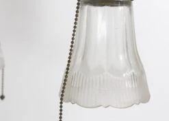 1940s Traditional Brass Pan 3 Glass Shades Pendant Light 14 1940s Traditional Brass Pan 3 Glass Shades Pendant Light -OGT Sale Store q274171 05