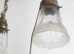 1940s Traditional Brass Pan 3 Glass Shades Pendant Light 15 1940s Traditional Brass Pan 3 Glass Shades Pendant Light -OGT Sale Store q274171 06