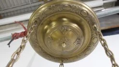 1940s Traditional Brass Pan 3 Glass Shades Pendant Light 16 1940s Traditional Brass Pan 3 Glass Shades Pendant Light -OGT Sale Store q274171 07