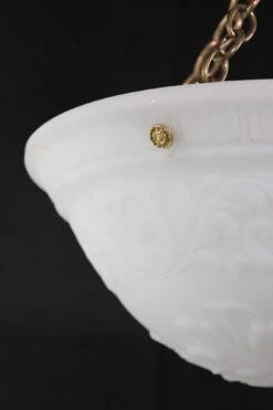 1900s Ripley Alabaster Cast Milk Glass Dish Pendant Light 11 1900s Ripley Alabaster Cast Milk Glass Dish Pendant Light -OGT Sale Store q274260 04