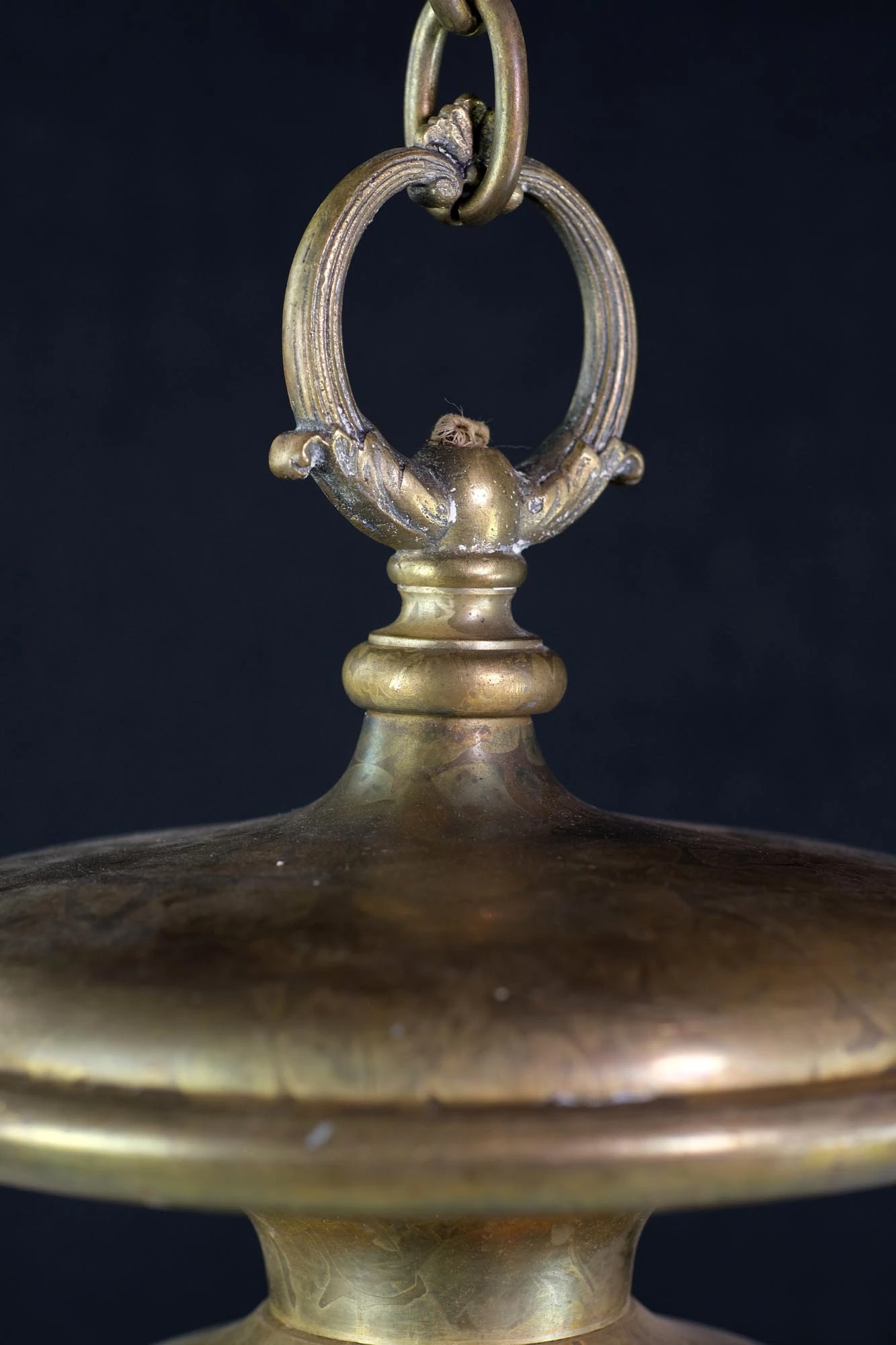 1910s Opaline Fluted Cast Glass & Brass Chain Pendant Light 7 1910s Opaline Fluted Cast Glass & Brass Chain Pendant Light - Image 5