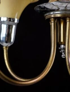 1930s Art Deco 5 Arm Etched Glass Shades Brass & Nickel Chandelier 13 1930s Art Deco 5 Arm Etched Glass Shades Brass & Nickel Chandelier -OGT Sale Store q275083 04