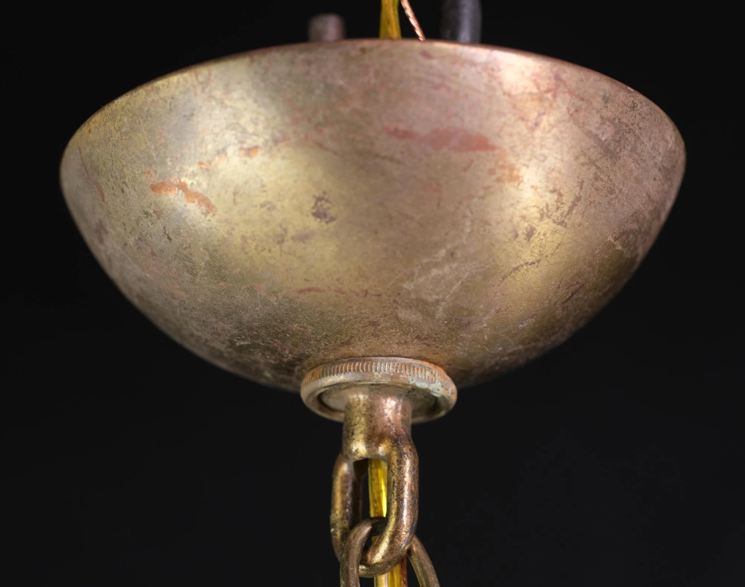 1930s Art Deco 5 Arm Etched Glass Shades Brass & Nickel Chandelier 8 1930s Art Deco 5 Arm Etched Glass Shades Brass & Nickel Chandelier - Image 6