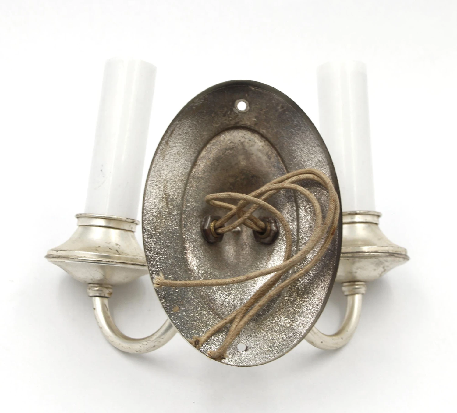 Vintage Double Arm Silver Over Brass Federal Wall Sconce 6 Vintage Double Arm Silver Over Brass Federal Wall Sconce - Image 4