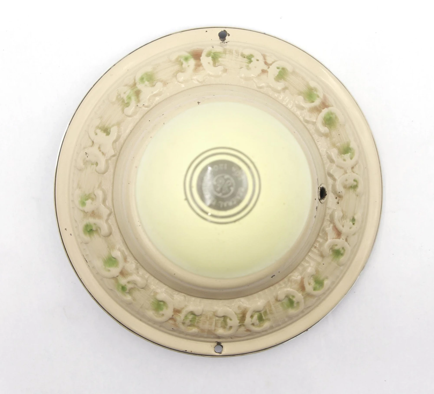 Hand Painted Beige & Green Steel Flush Mount Fixture 6 Hand Painted Beige & Green Steel Flush Mount Fixture - Image 4