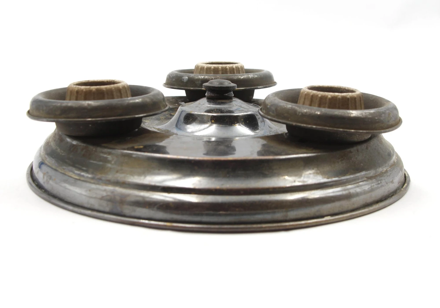 1930s 3 Socket Metallic Brass Flush Mount Light 6 1930s 3 Socket Metallic Brass Flush Mount Light - Image 4