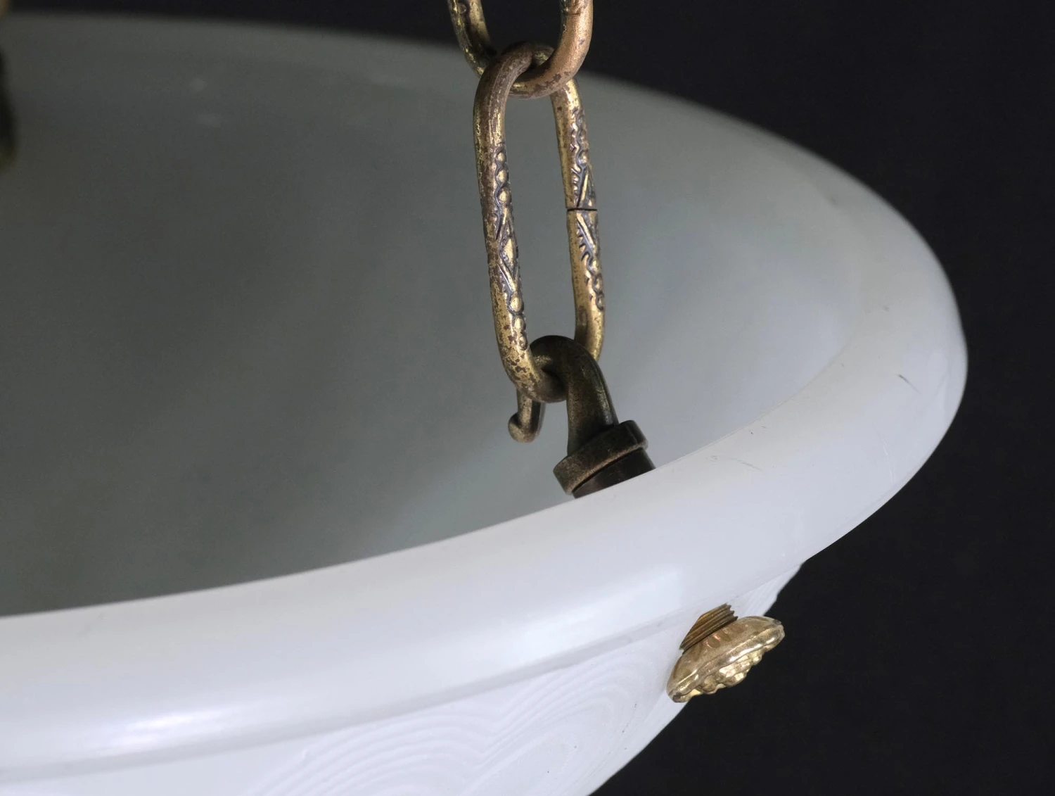 Cast Milk Glass Quatrefoil Design Dish Pendant Light 7 Cast Milk Glass Quatrefoil Design Dish Pendant Light - Image 5