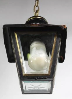 Black Brass Hanging Lantern With Beveled & Etched Glass -OGT Sale Store q275787 07